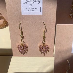 Cubic Zirconia Gold Pink Leaf Earrings